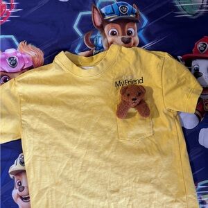Yellow Kids T-Shirt with Bear Pocket